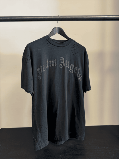 Palm Angels rhinestone script T shirt